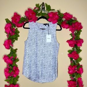 Theory Bringam Summer Wave Twill Ivory Black Printed Silk Tank Top